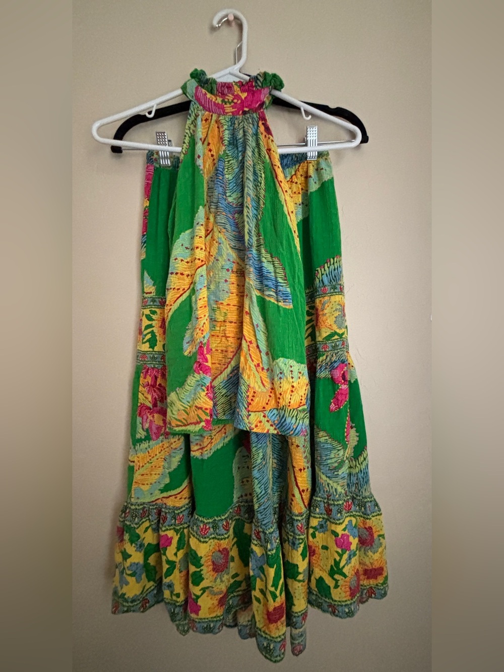Vintage 90s Green Tropical Skirt and Top Set Women’s XS Bohemian Island
